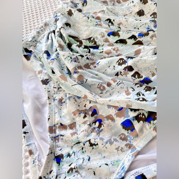 DKNY Ruffle Plunge Underwire Tummy Control One Piece Swimsuit White Swimwear - Picture 12 of 16